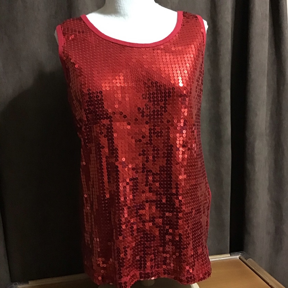 Red top. Sequins